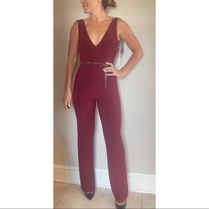 Jovani Burgundy Jumpsuit with Chain Belt